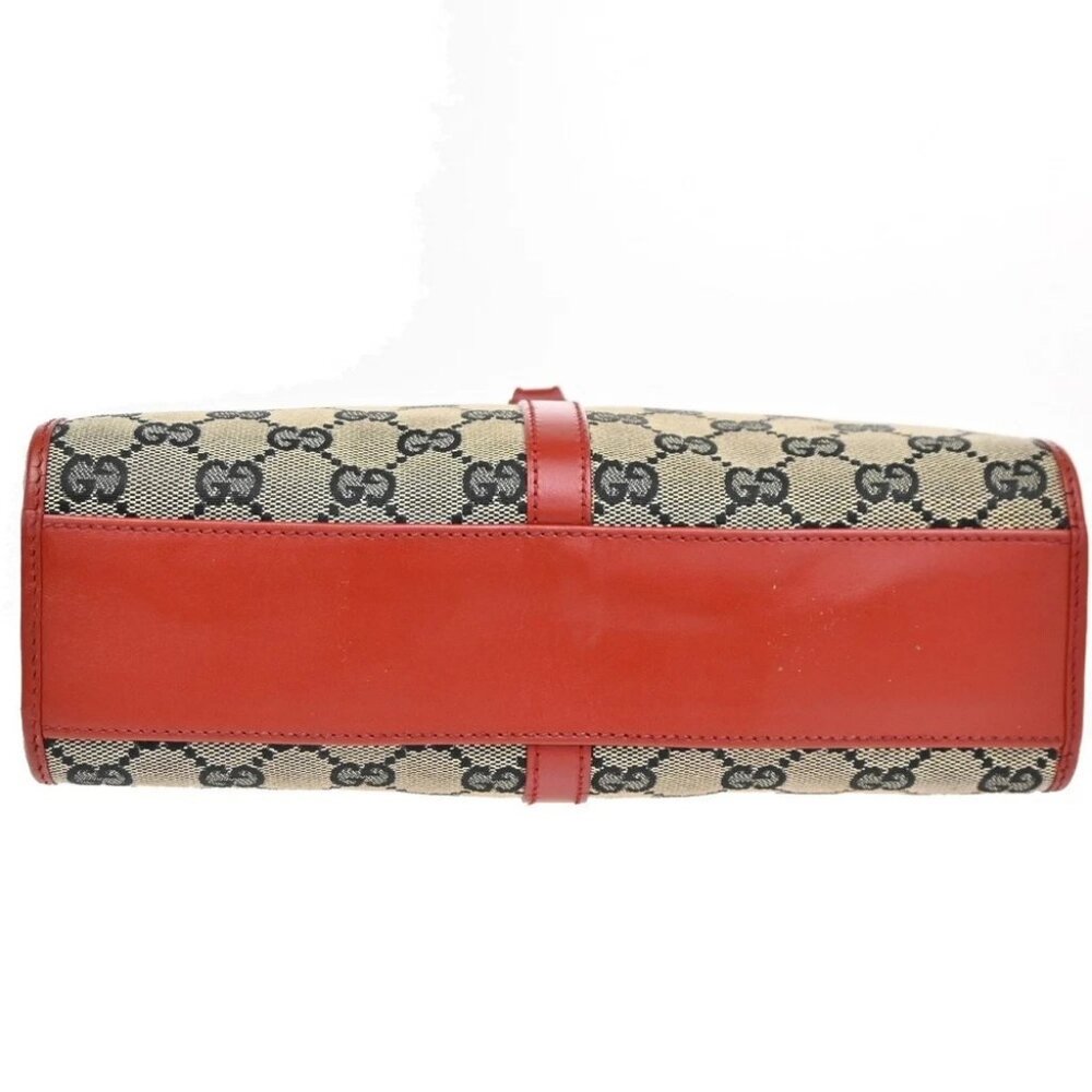 GUCCI GG Pattern Jackie Handbag Canvas Leather Black Red - Picture 7 of 14